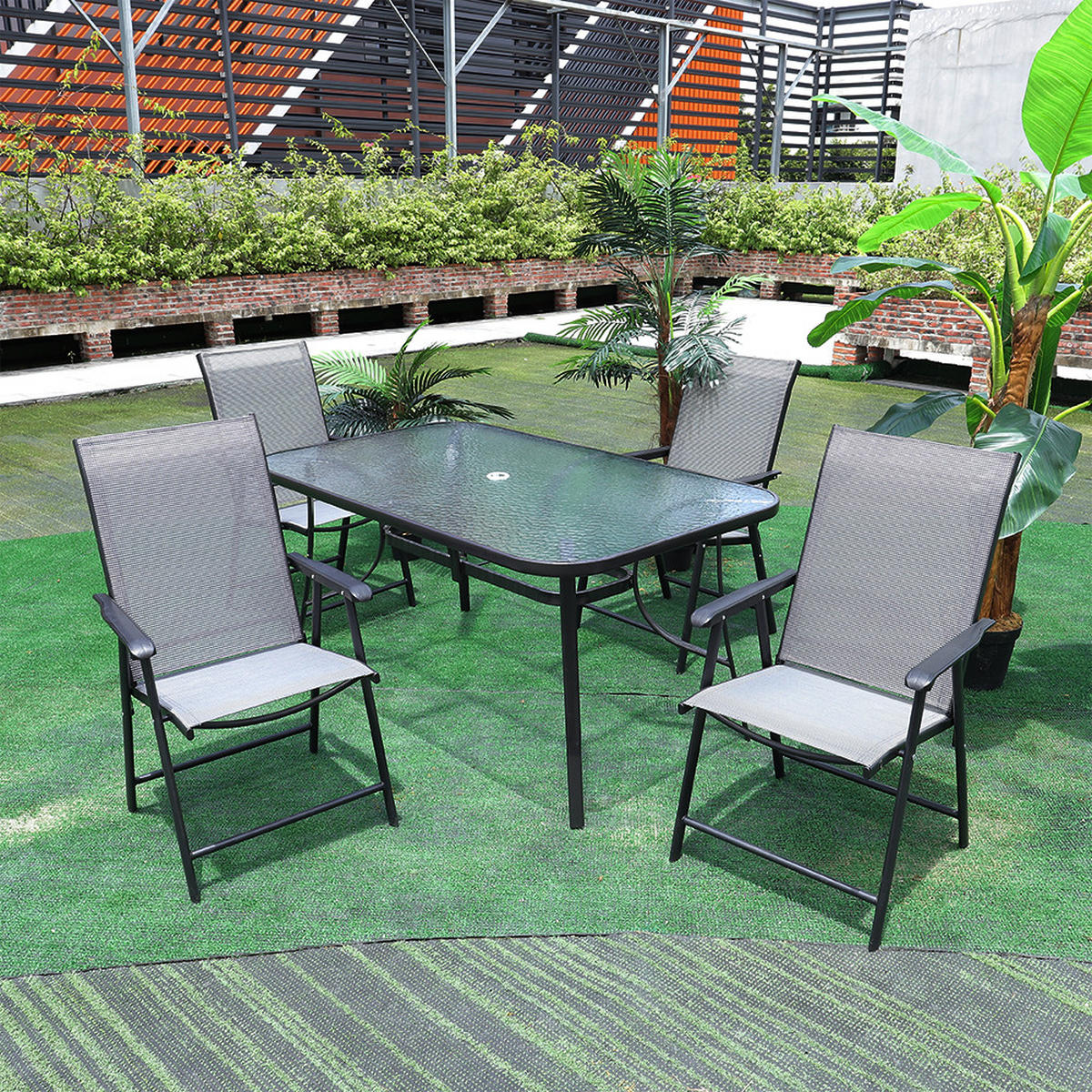 KLAPPSTUHL-SET(4 Stühle) aus Metall Stoff in Schwarz für Garten Balkon oder Terrasse robust wettfest Tragbares Design59 × 66  × 95 cm - Schwarz, Metall (59/95/66cm) - Livingandhome