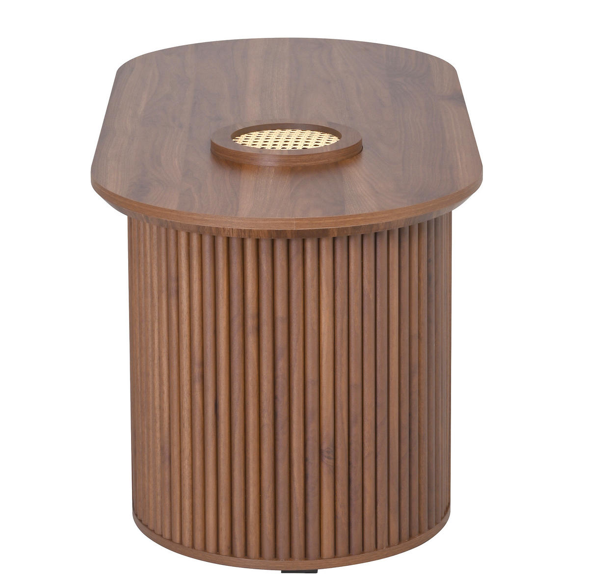 OVÁLNÝ konferenční stolek 105/50/46,5 cm ořechový z MDF s úložným prostorem a zaoblenými hranami - ořechová, kompozitní dřevo (105/50/46.5cm) - OKWISH