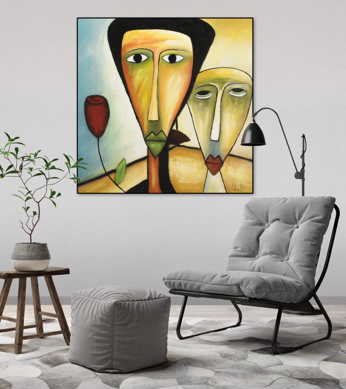 ACRYLBILD HANDGEMALT 80/80 cm - Blau/Gelb, Holz/Textil (80/80cm) - KUNSTLOFT