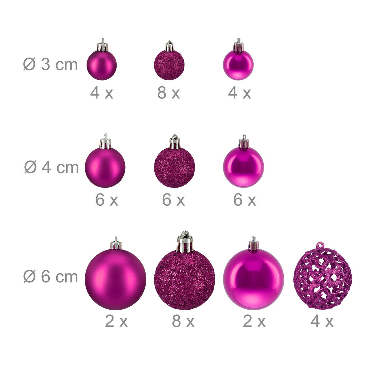 WEIHNACHTSKUGELN-SET 50-tlg. - Pink, Kunststoff (6/7/6cm) - Relaxdays