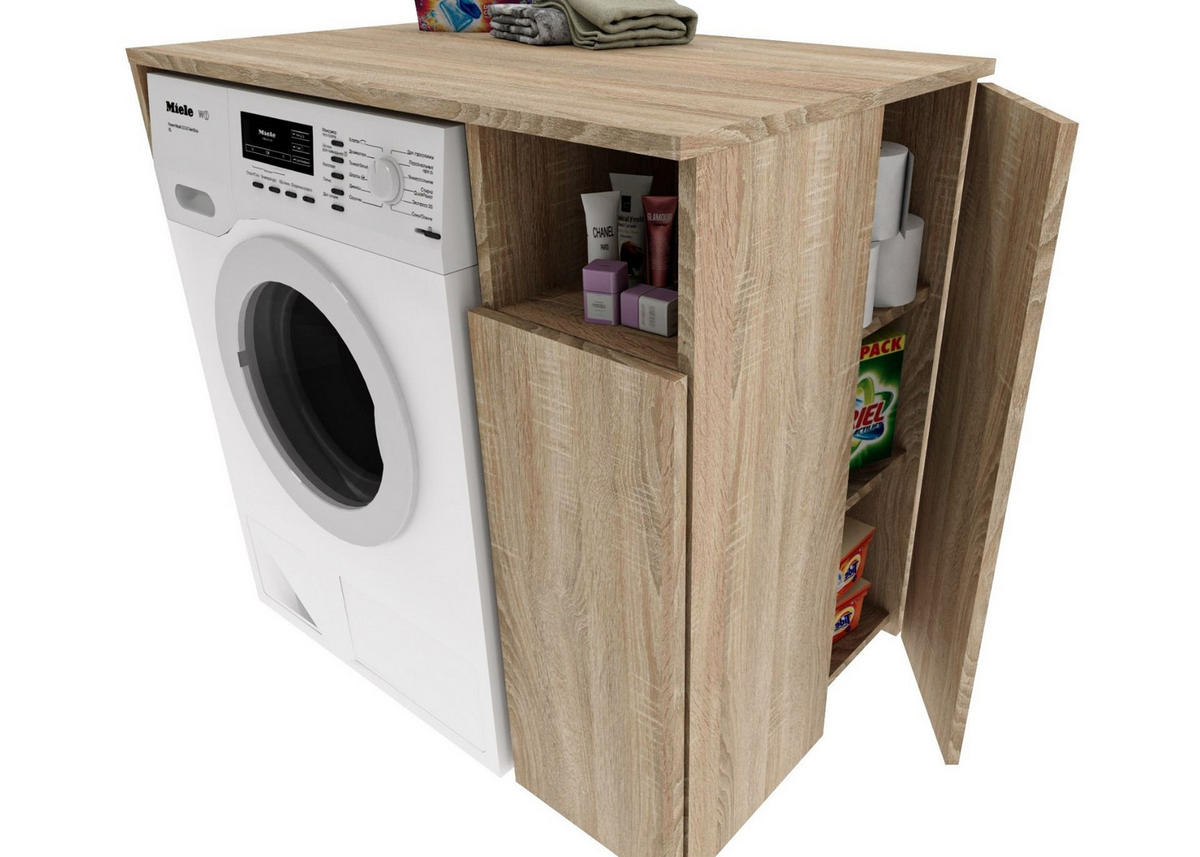 WASCHMASCHINENSCHRANK Überbauschrank mit Fächern – passend für Waschmaschine & Trockner 96/88/62 - Sonoma Eiche, Holzwerkstoff (96/88/62cm) - RAUMHIRSCH FURNITURE