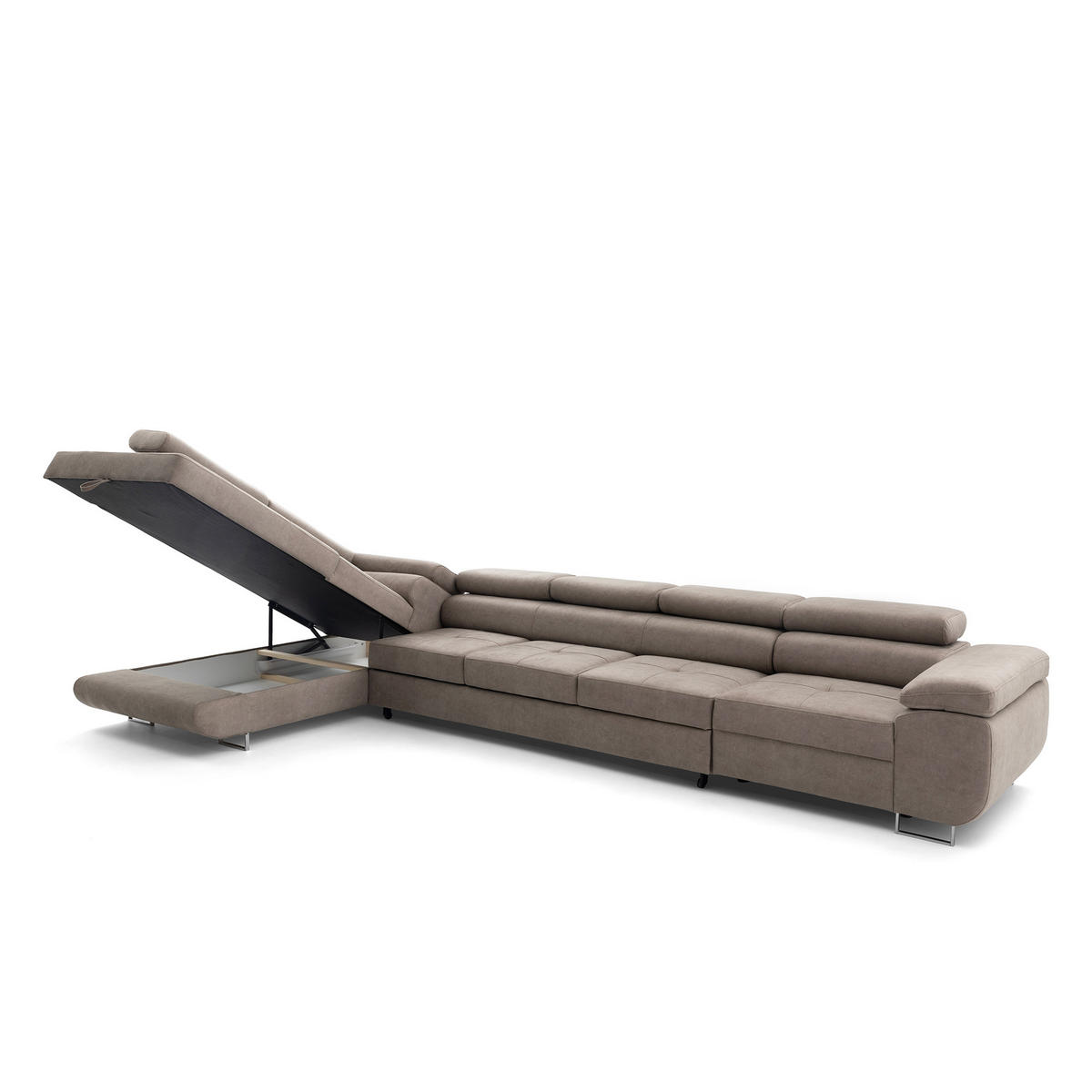 ECKSOFA WILD XXL Links mit Schlaffunktion 125x240 Velours Beige - Beige/Silberfarben, Holz/Textil (400/200cm) - Muffo