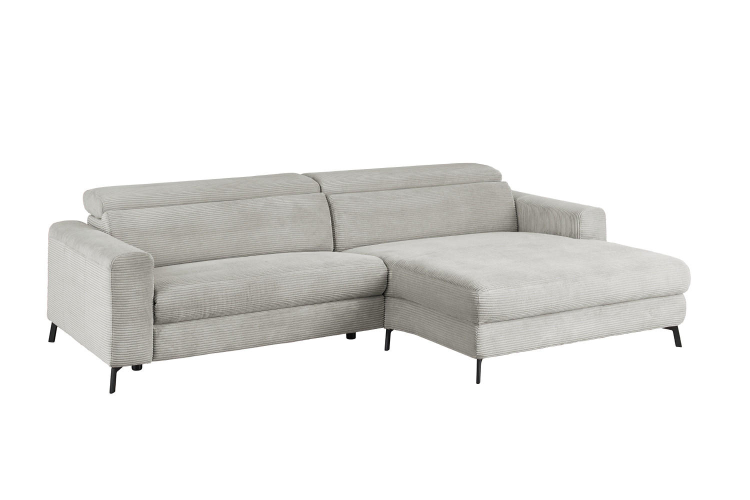 ECKSOFA LAISKA Hellgrau Cord - Hellgrau/Schwarz, Textil/Metall (282/177cm) - KAWOLA