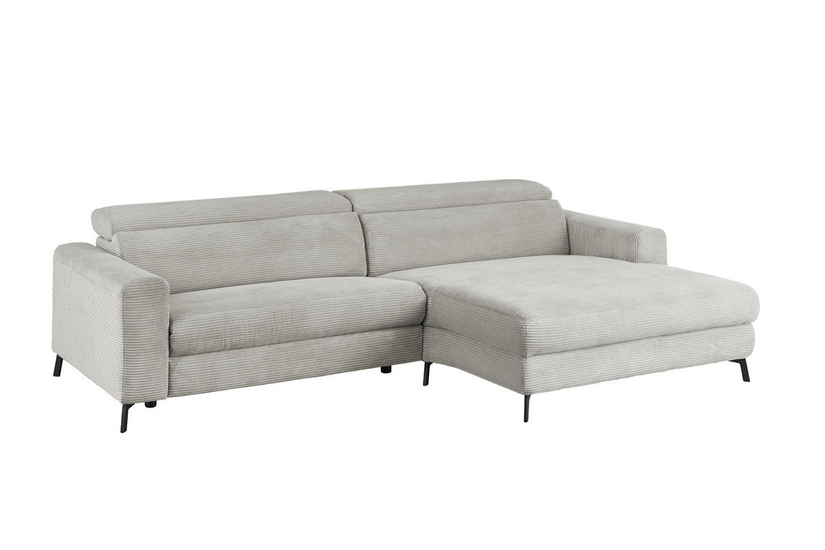 ECKSOFA LAISKA Hellgrau Cord - Hellgrau/Schwarz, Textil/Metall (282/177cm) - KAWOLA