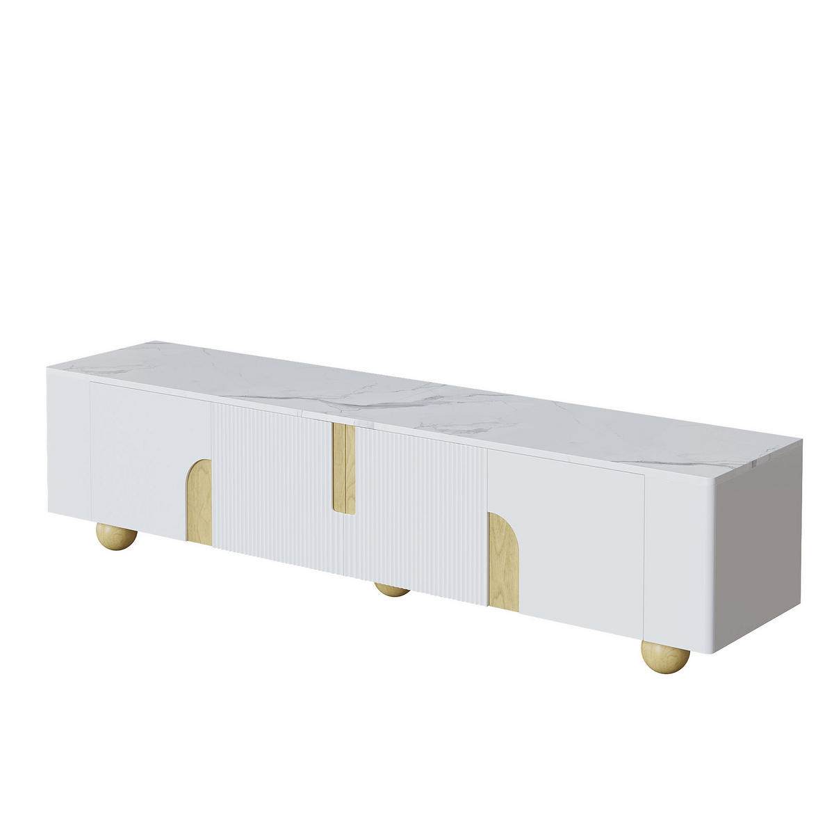 TV-SCHRANK aus MDF und Spanplatte 180x40x44 cm Weiß/Holzfarbe mit 4 Türen und Marmoroptik - Weiß, Holzwerkstoff (180/44/40cm) - Modfu