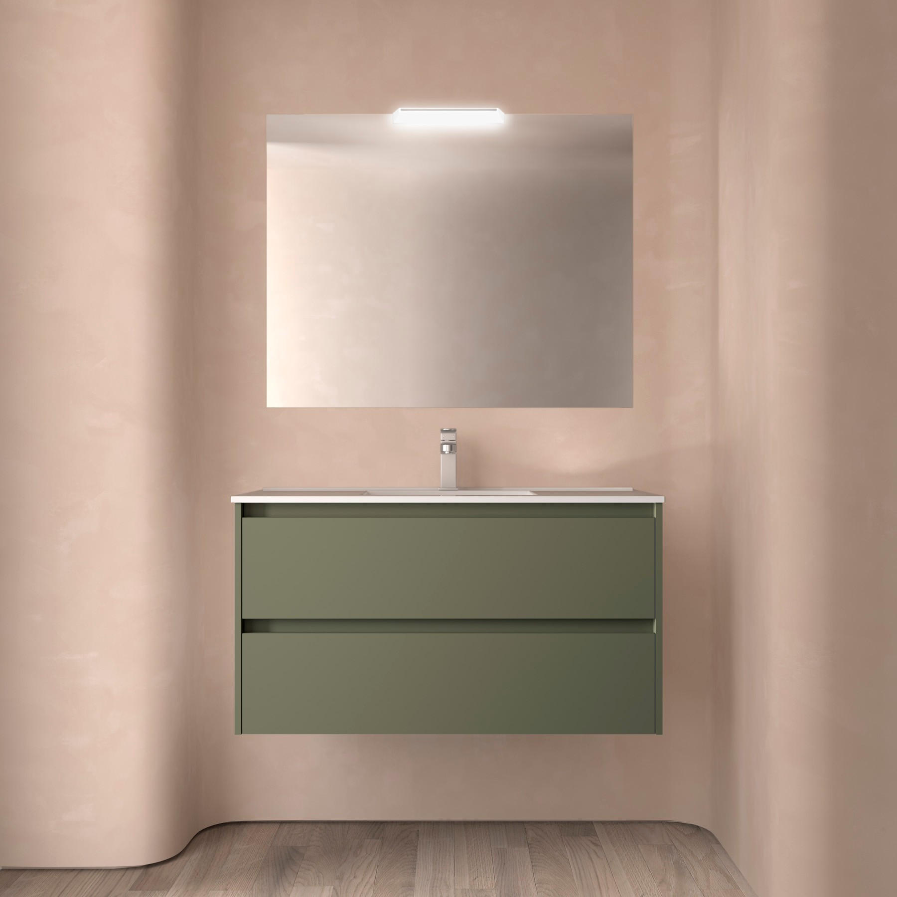 BADEZIMMERMÖBEL NOJA 1000 2 Schubladen GREEN SATIN + Waschtisch + Spiegel - Schwarz, Metall (45/54/100cm) - Salgar