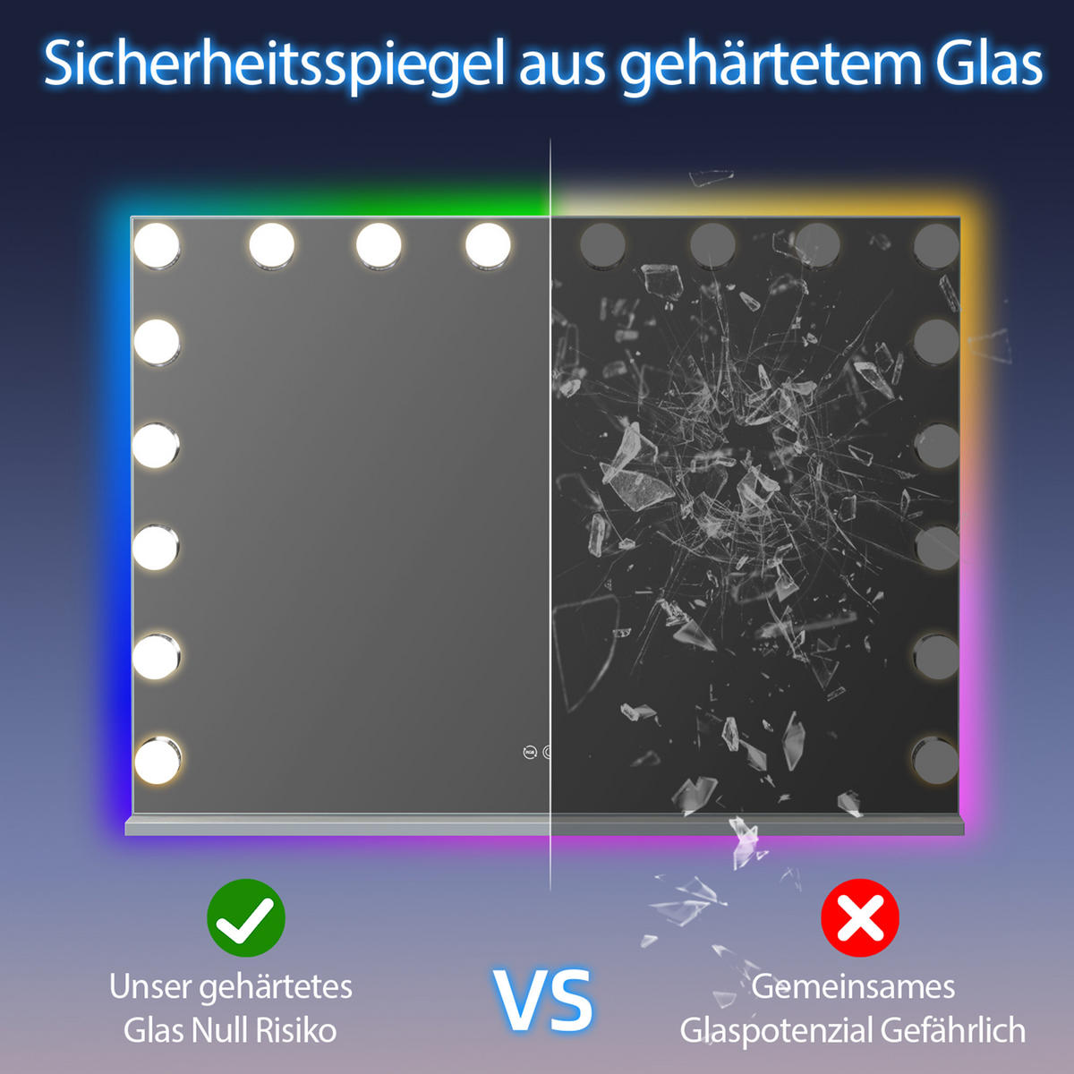 SCHMINKSPIEGEL mit LED-Beleuchtung und RGB-Hintergrundbeleuchtung weiß 80/58 cm - Weiß, Metall (80/58/3cm) - VANITII