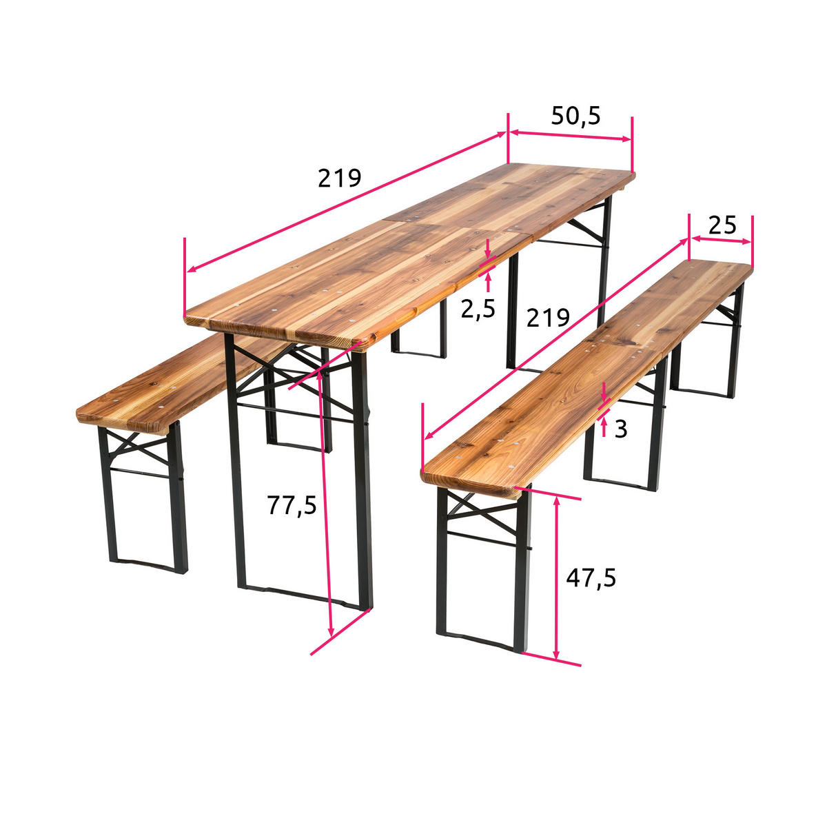 BIERZELTGARNITUR Ralf,Holzlackierung mit Klarlack,braun - Braun, Naturmaterialien/Holz - tectake