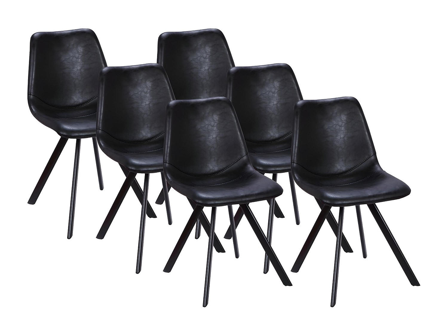 STUHL 6er-Set - Kunstleder - Schwarz - LUBINE - Schwarz, Leder (59.5/83.5/44cm) - Vente-Unique