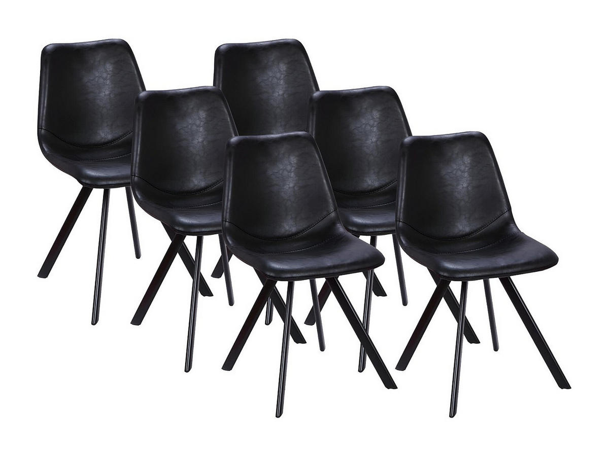 STUHL 6er-Set - Kunstleder - Schwarz - LUBINE - Schwarz, Leder (59.5/83.5/44cm) - Vente-Unique