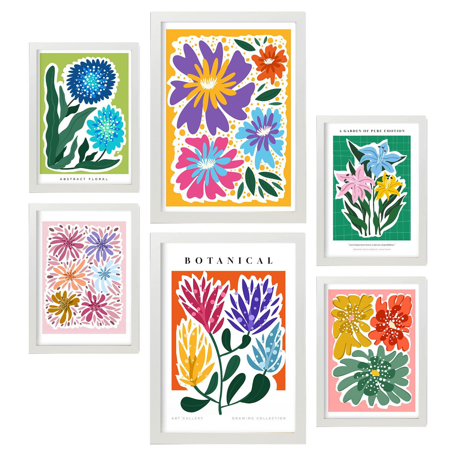 POSTER Set Mit 6 Feder Blatt Zusammenfassung A3 & A4 Weißer Rahmen - Weiß, Papier (29/3cm) - Nacnic