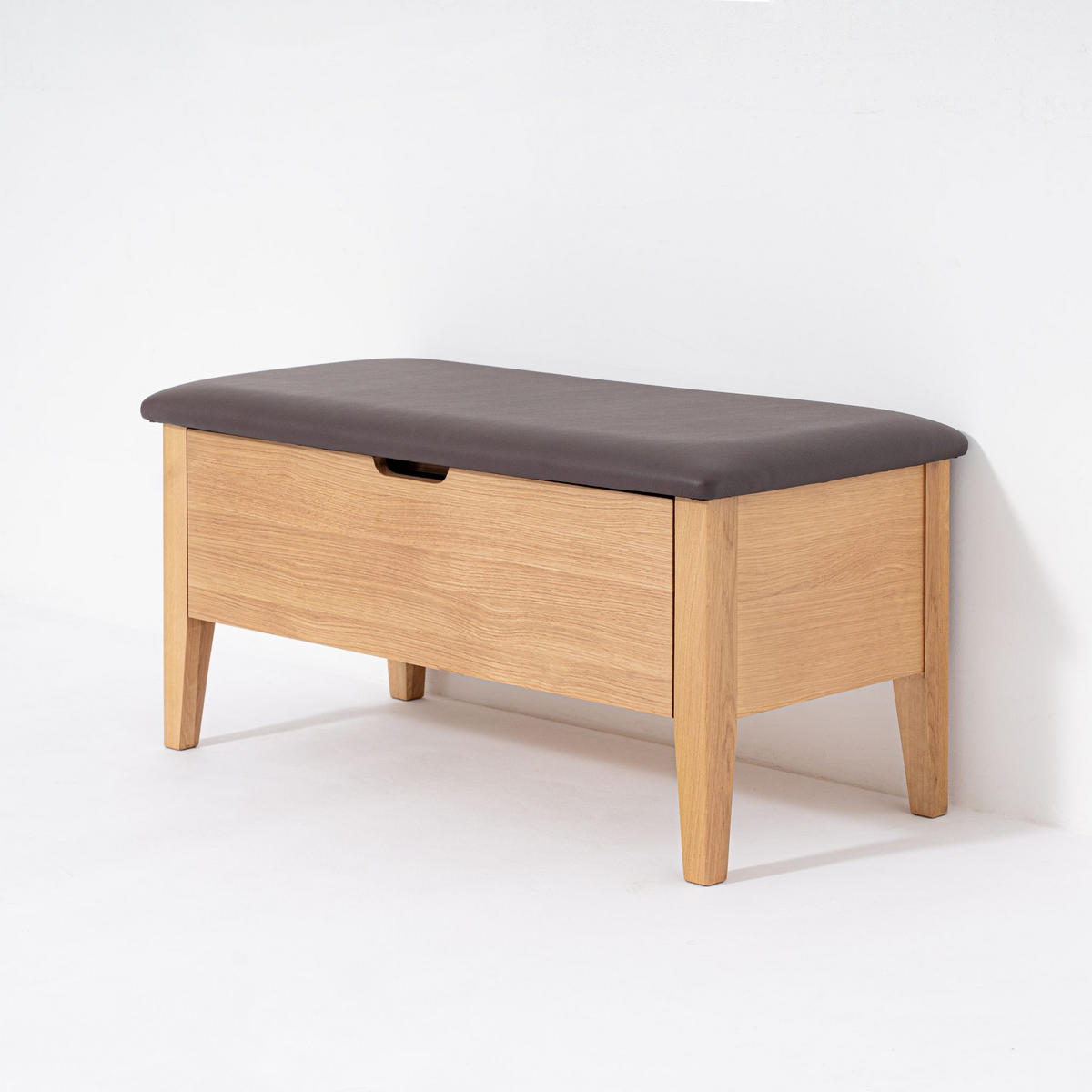 SITZBANK Oslo 90 cm, Eiche Natur, Leder Braun - Beige, Holz (90/42/42cm) - WOODEK