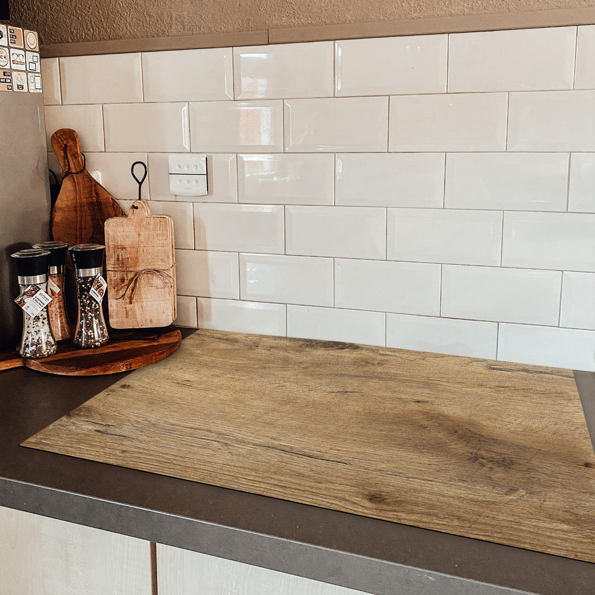 HERDABDECKPLATTE Holz - Braun - Holzoptik 81x52 cm - Eichefarben, Kunststoff (81.6/0.2/52.7cm) - MuchoWow