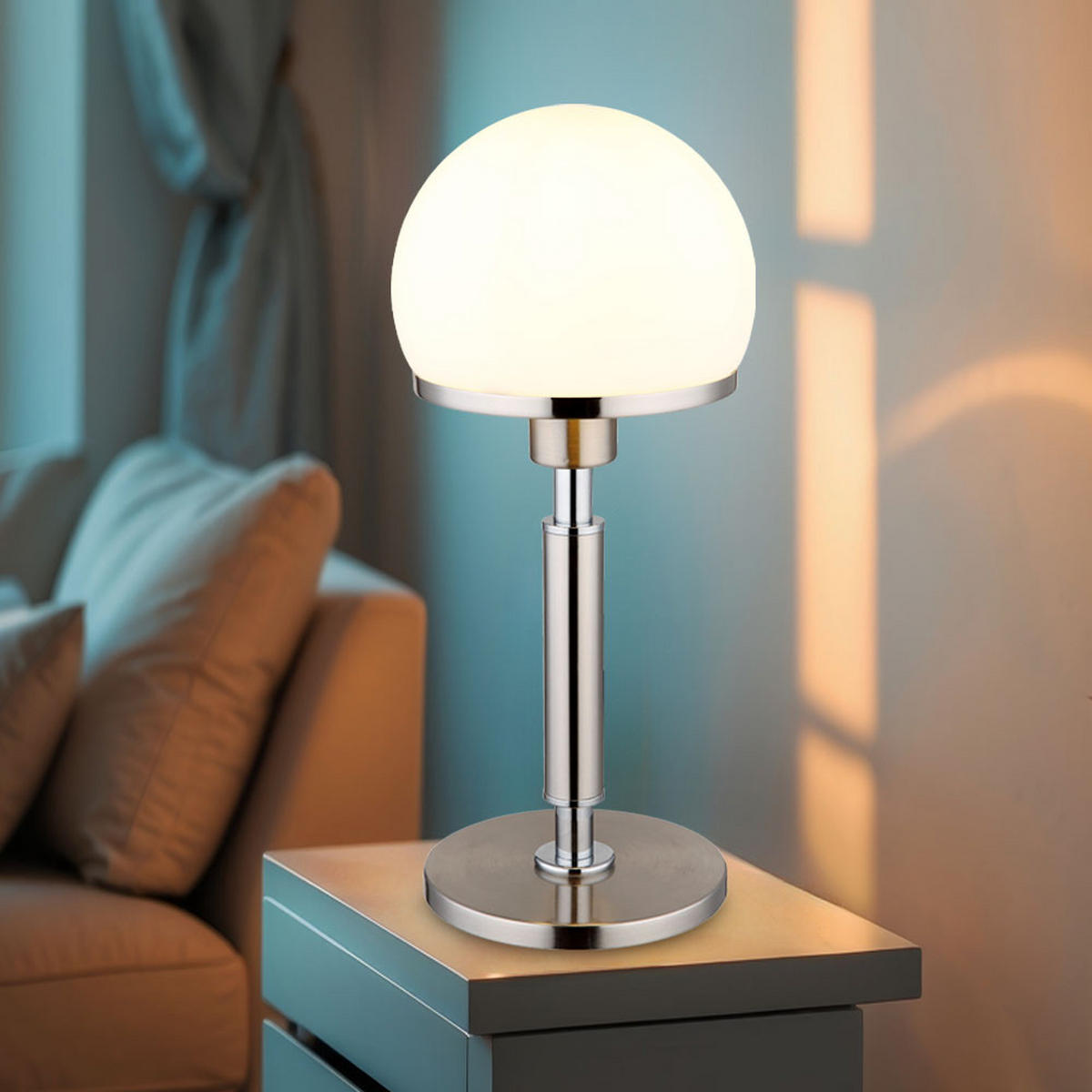 TISCHLEUCHTE Haku Metall Silber - Silberfarben, Glas (18/18/40cm) - Globo Lighting