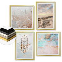 WANDBILDER 4er Set - 50x50 cm & 40x60 cm Goldrahmen - Wolkenmeer, Traumfänger, Gras - Goldfarben, Kunststoff (50/50cm) - ArtPrintCave