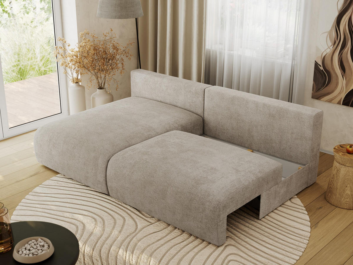 ECKSCHLAFSOFA VIVO L Beige Struktur - links - Beige/Schwarz, Kunststoff/Textil (223/150cm) - MKS