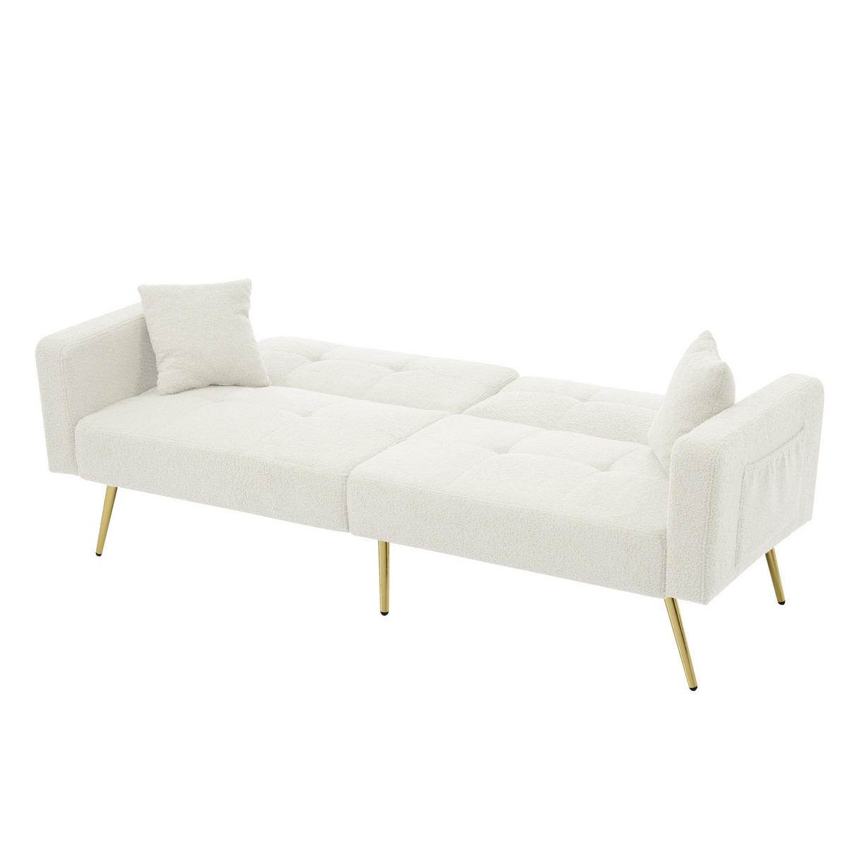 SCHLAFSOFA Lammwollstoff mit Seitentaschen verstellbar 105/138/180 Grad Weiß 175/64/72 cm - Weiß, Textil (64/72/175cm) - Redom
