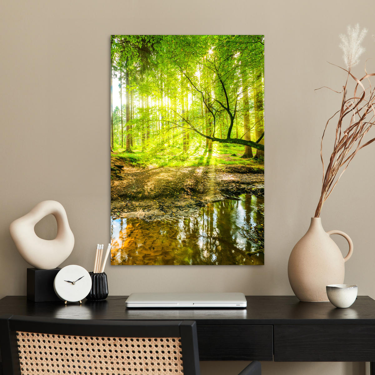 POSTER Wald - Landschaft - Wasser - Bäume - Sonne - Grün - Natur 40x60 cm - Grün, Papier (40/60/0.1cm) - MuchoWow