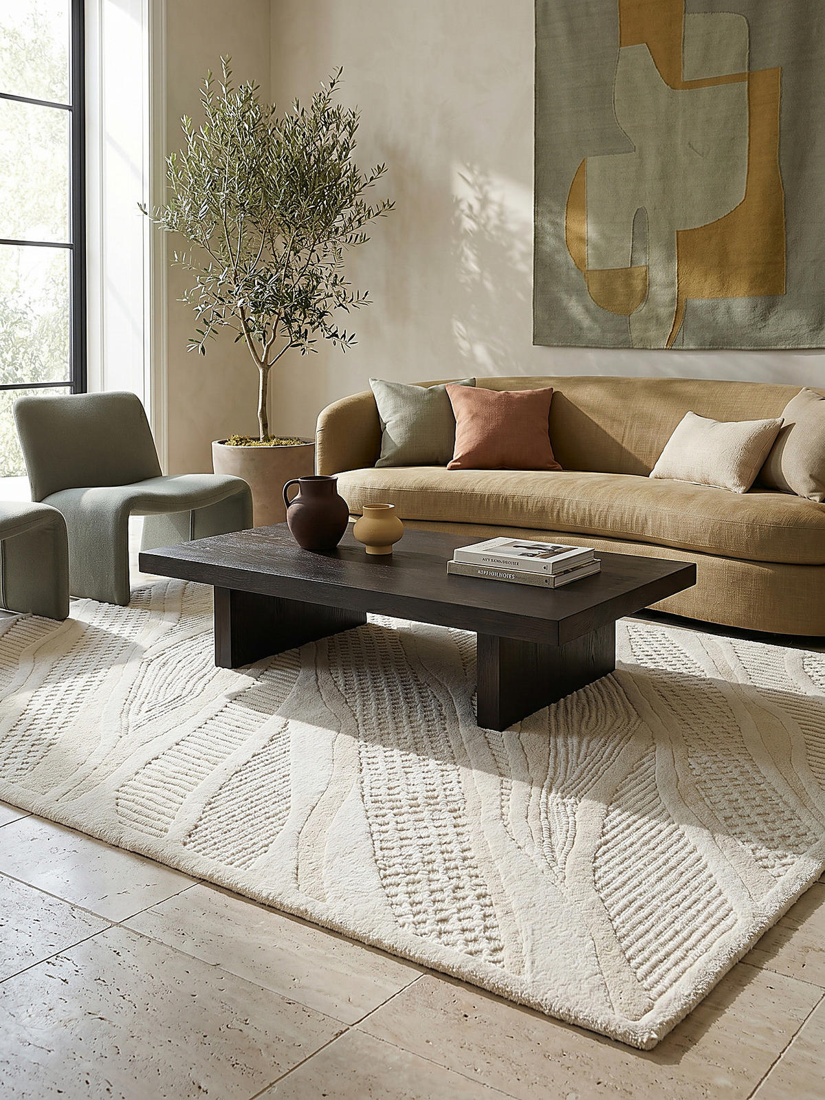 TEPPICH aus Wolle CARVE in Weiß, abstrakt, Florhöhe 14 mm, 160 x 230 cm - Beige, Textil (160/230cm) - KADIMA DESIGN