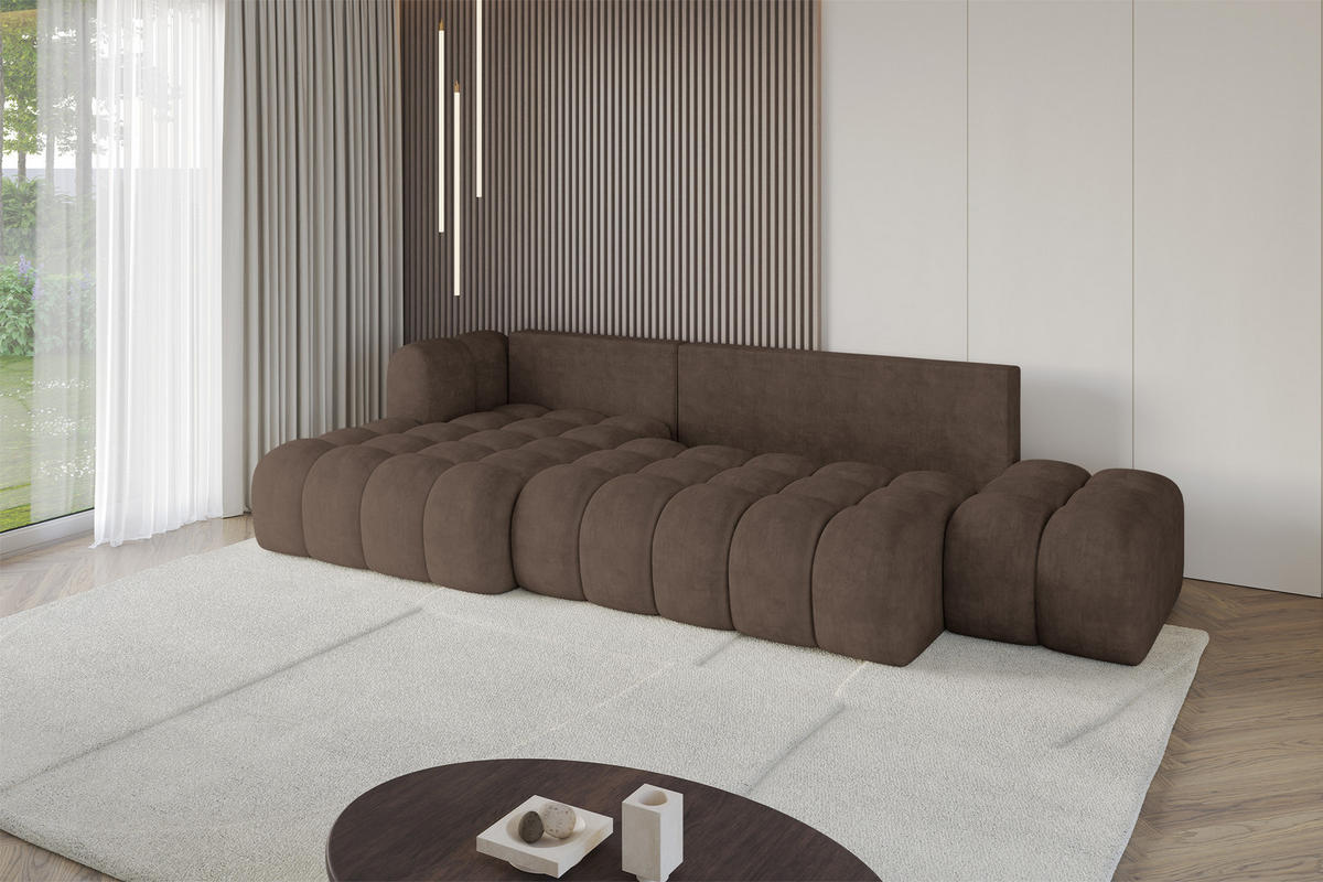 ECKSOFA mit Schlaffunktion Ottomane Links OLEA-L2 321x164x75 Braun Velours - Schwarz/Bronzefarben, Holzwerkstoff/Kunststoff (321/164cm) - ALTDECOR