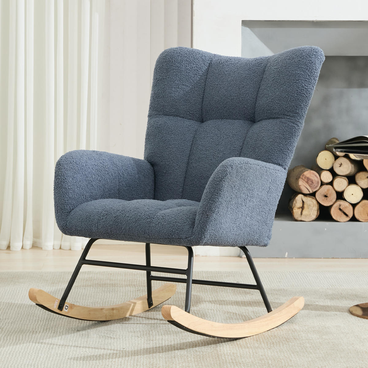 SCHAUKELSTUHL mit Seitentasche und hoher Rückenlehne, Teddy, Navy - Blau, Textil (65/90/77cm) - Kaket