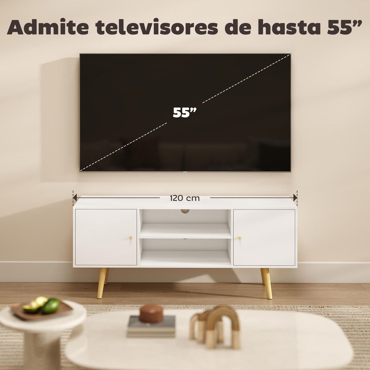 TV-MÖBEL Weiß 1 Stück - Weiß, Holzwerkstoff (120/50/34cm) - GiPP