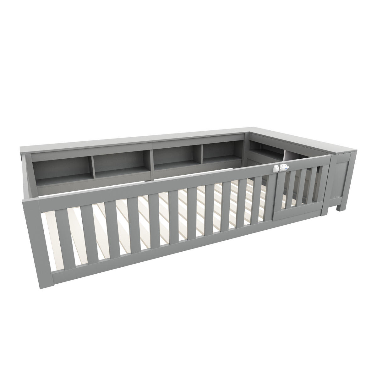 KINDERBETT Multifunktionales 90/200 cm Grau mit Staufächern und Sicherheitsgitter - Grau, Holz (90/200cm) - OKWISH