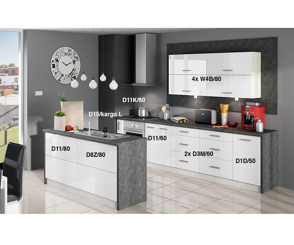 WINKELKÜCHE Platinium grau matt / weiß hochglanz 15-teilig - Weiß/Grau, Holzwerkstoff (305/168/160cm) - Feldmann-Wohnen