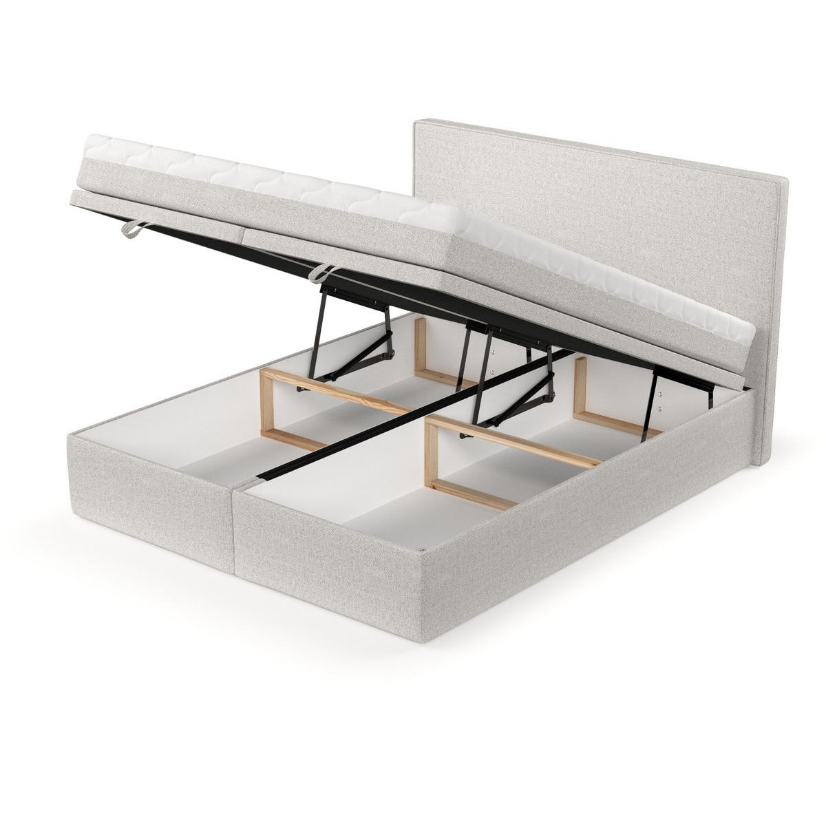 BOXBETT Zalla 180/200 cm Hellbeige im Riva Stoff - Sandfarben/Schwarz, Holz/Holzwerkstoff (180/200cm) - AltaBeds