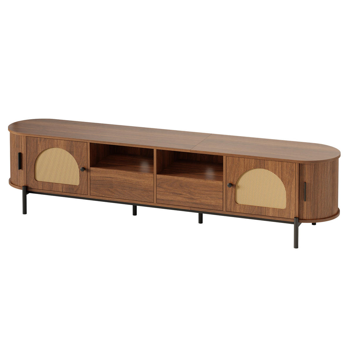 TV-SCHRANK mit Rattan und Stauraum 200 x 40 cm MDF Walnut - Dunkelbraun, Holzwerkstoff (40/49.5/200cm) - Beauniv