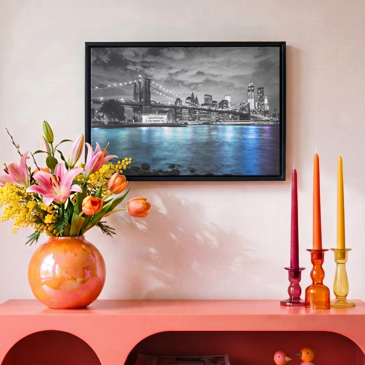 LEINWAND Bilder mit Rahmen - New York - Skyline - Stadt - Blau - 30x20 - Blaugrau, Textil (30/20cm) - MuchoWow