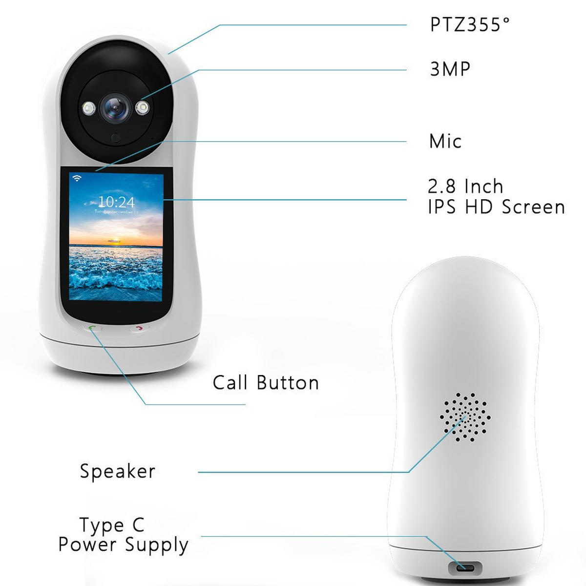BABYPHONE,3 Megapixel，EU-Stecker - Weiß, Kunststoff - Authentics