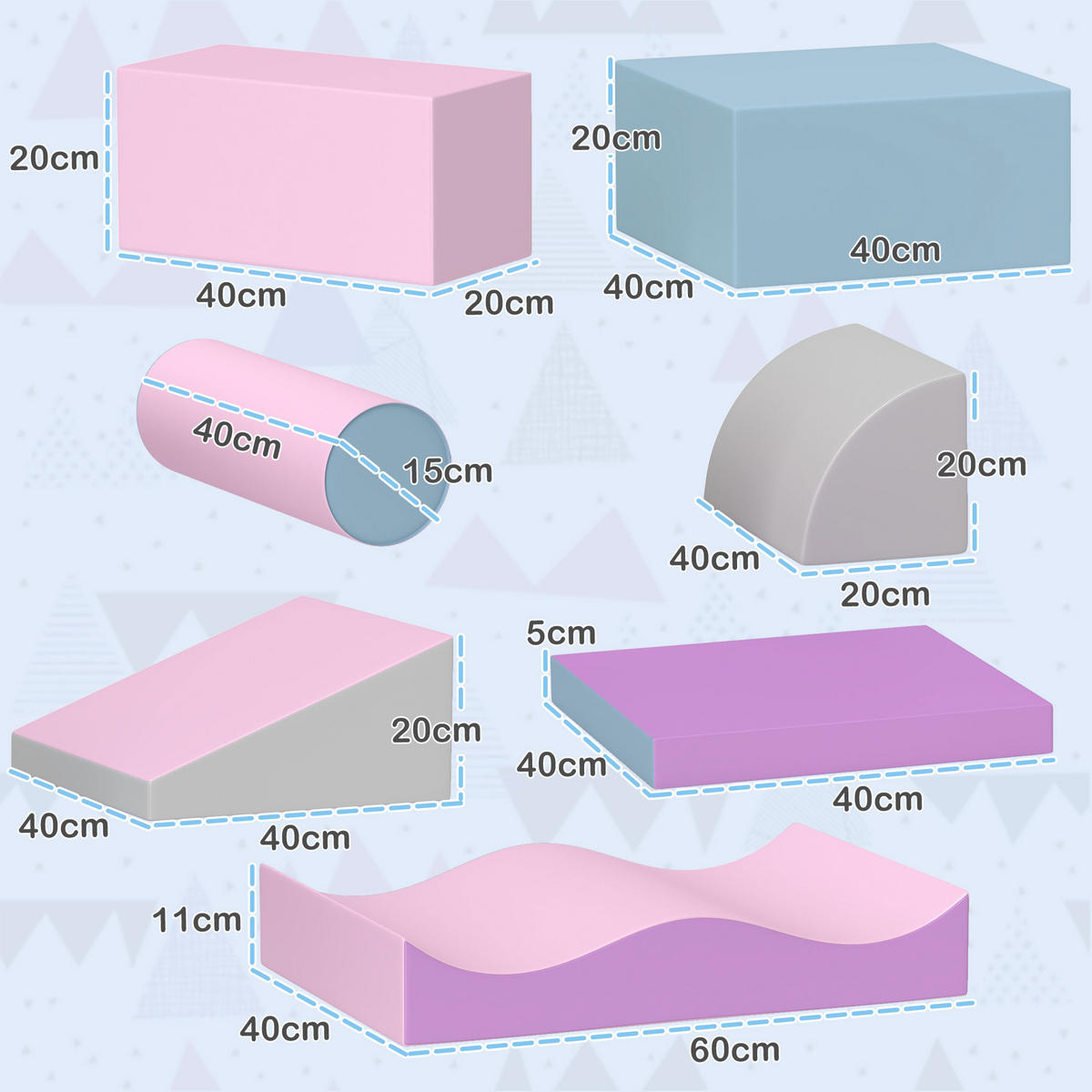BAUSTEINSET 7er-Set Schaumstoff Bausteine Bauspielzeug für 1-3 Jahre alt Kinder - Multicolor, Kunststoff (40/11/60cm) - HOMCOM