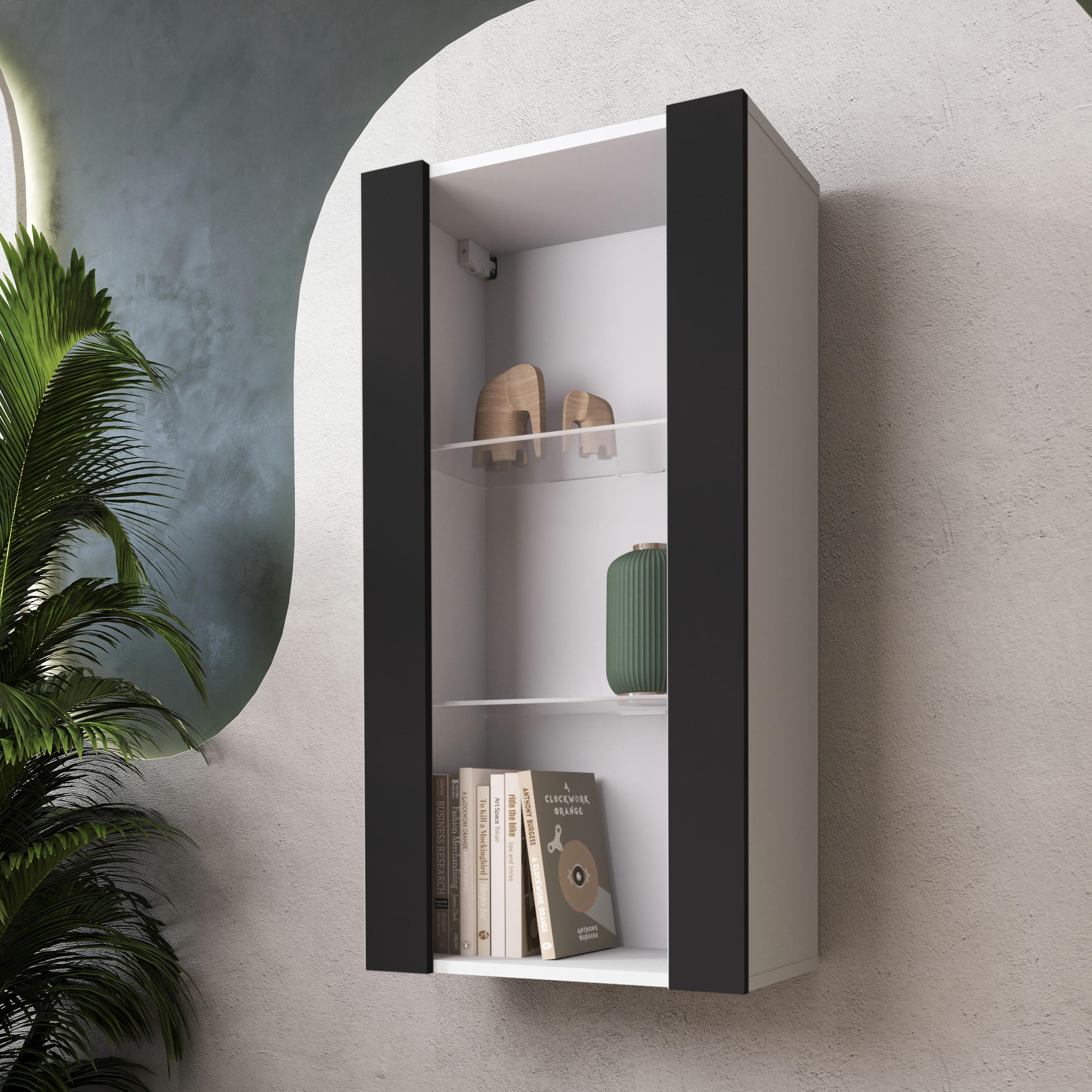 HÄNGEVITRINE TIVOLI Vertical 100, Schwarz - Schwarz/Weiß, Glas/Holzwerkstoff (50/100/29.5cm) - Komodee