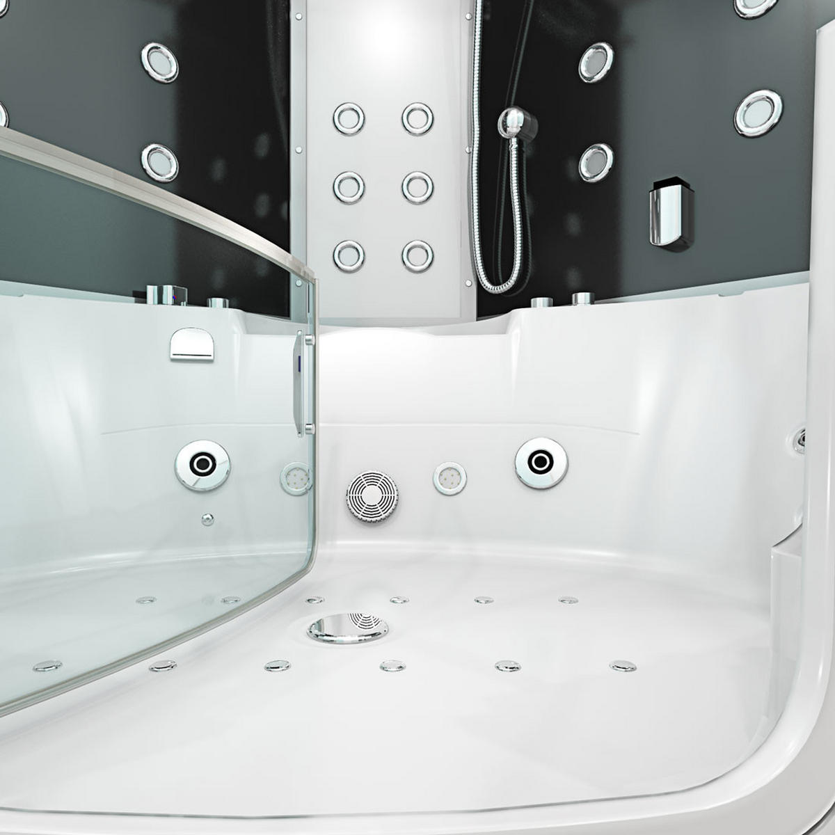 DAMPFDUSCHE Whirlpool K60-SW-EH-SC - Schwarz, Glas/Kunststoff (140/140/210cm) - AcquaVapore by Sandra Jentho