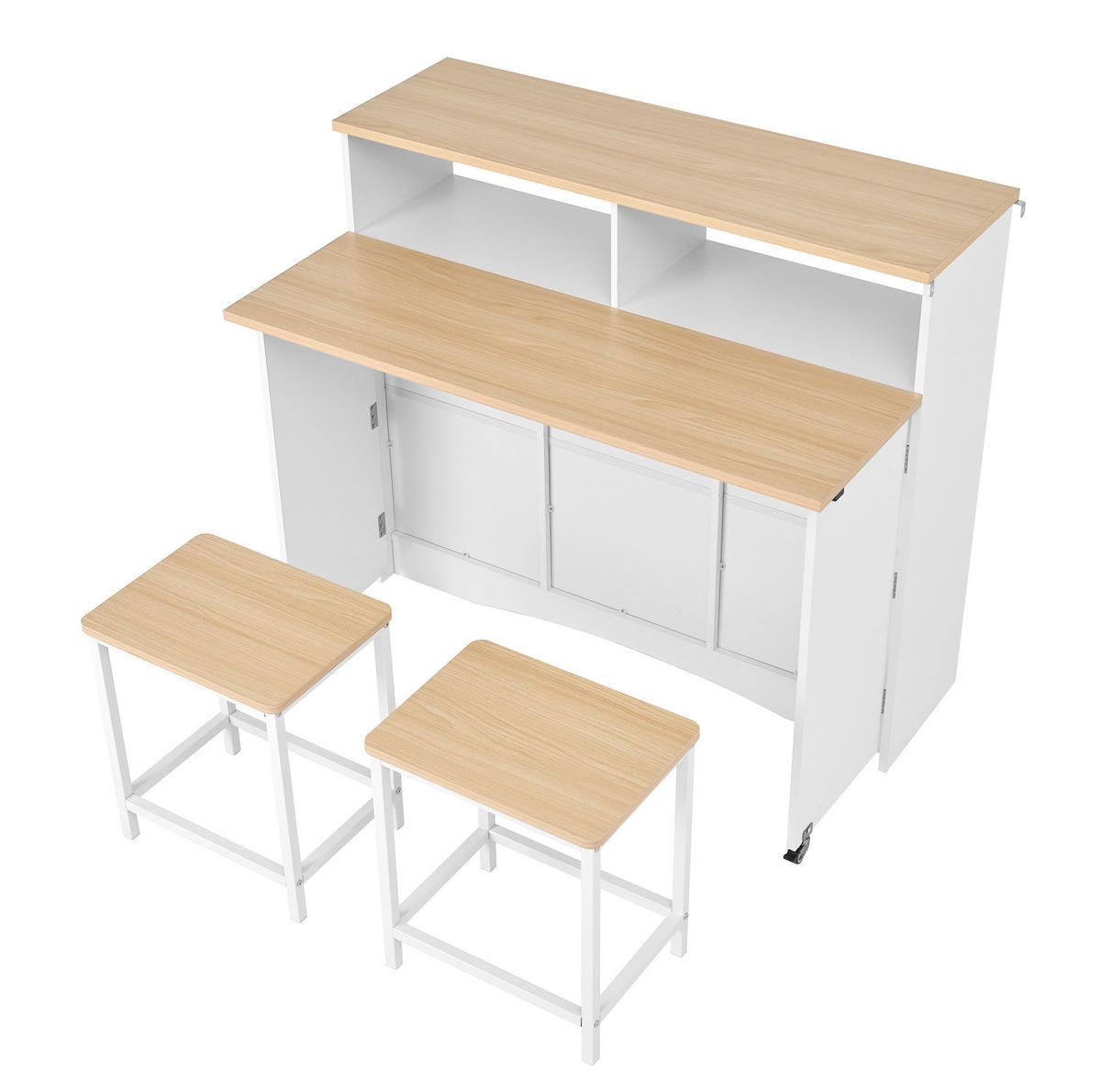 KÜCHENINSEL 110/34-68/97,5 cm aus MDF mit klappbarer Arbeitsplatte und 2 Hockern Weiß - Weiß, Holzwerkstoff (110/97.5/68cm) - Modenvie