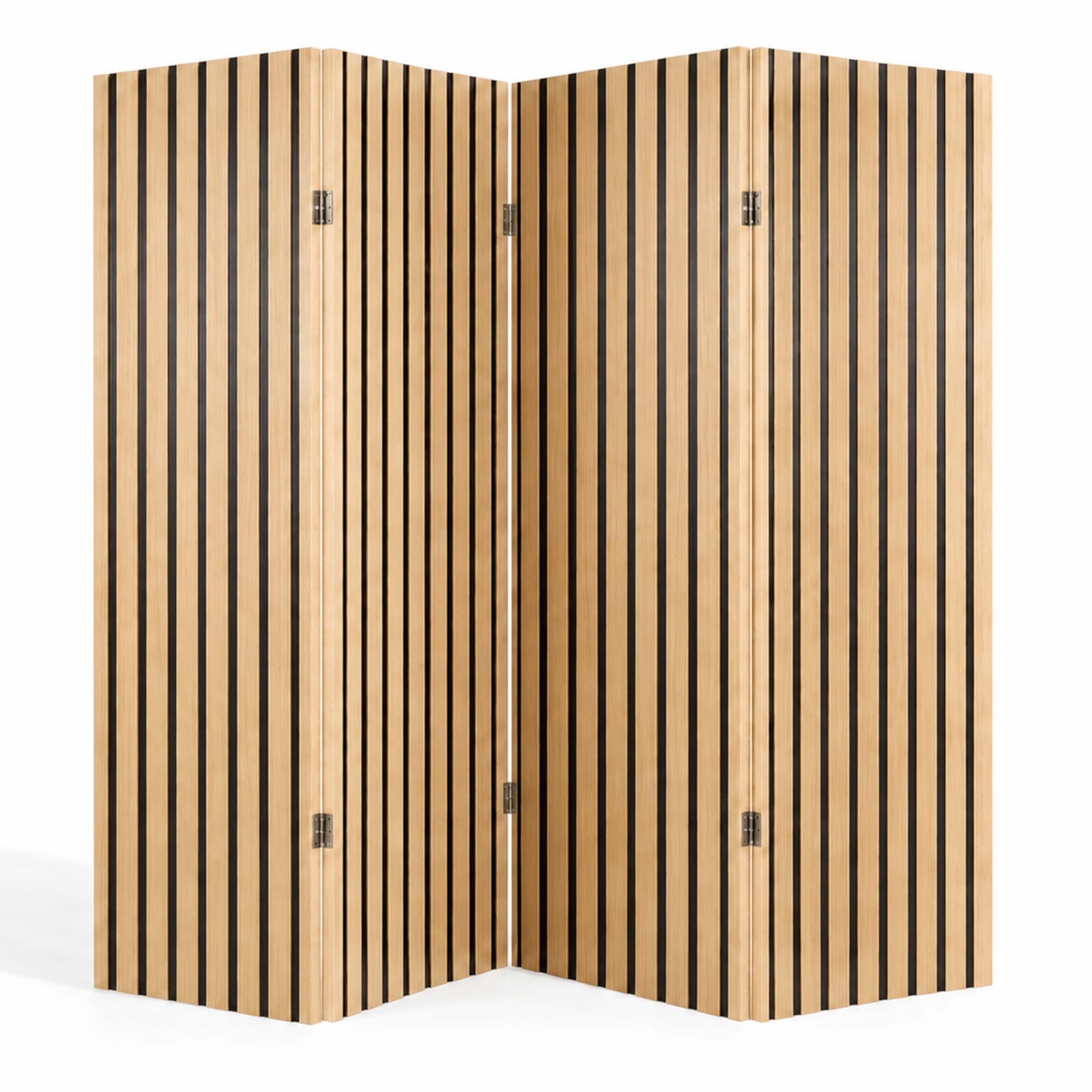 PARAVÁN Přírodní Černá 4-dílný - světle hnědá, dřevo/textil (160/170/2cm) - Relaxdays