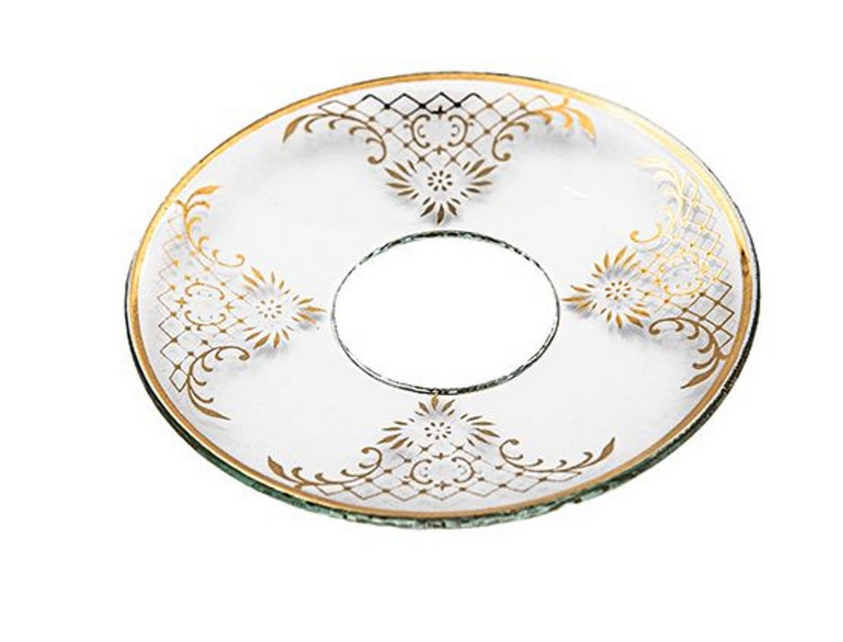 GLAS-KERZENMANSCHETTE (Bobeches) "Goldrand Barock" für Kerzen bis Ø 25 mm - Transparent, Paraffin (7/0.2/7cm) - Holfeuer Crystal Design