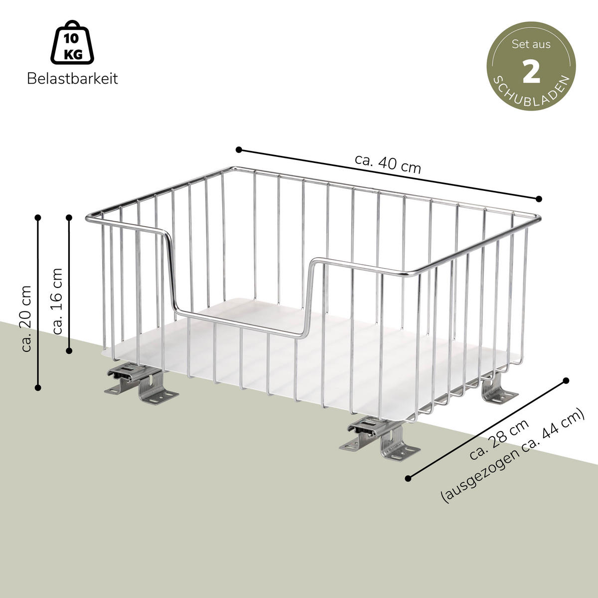 KORBAUSZUG (2er Set), 40 cm Breite, für Oberschränke, Chrom - Silberfarben, Metall (40/20/28.5cm) - bremermann