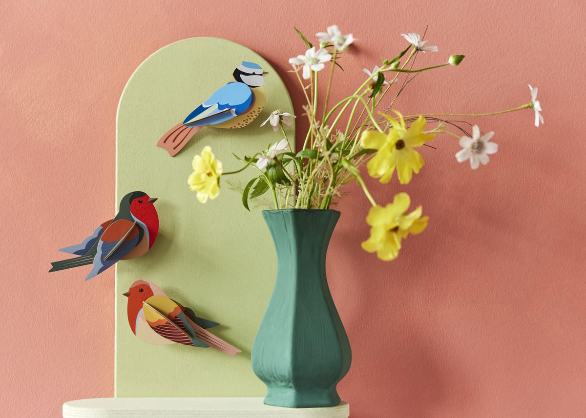 WANDDEKO Rotkehlchen-Duo 4/7 cm - Multicolor, Wellpappe (4/7/15cm) - KUNSTLOFT