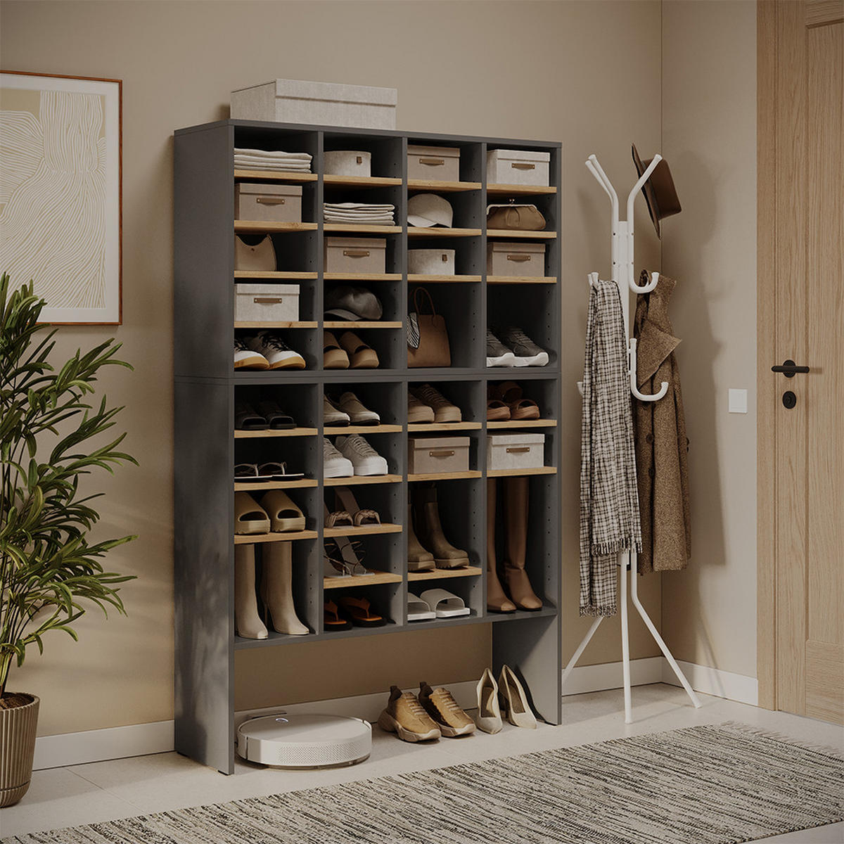 SCHUHSCHRANK-SET Lysander, Anthrazit/Goldkraft Eiche, 104.2 x 65.5 cm 2 Teile - Honigeiche/Anthrazit, Holzwerkstoff (104.2/65.5/32.1cm) - Vicco