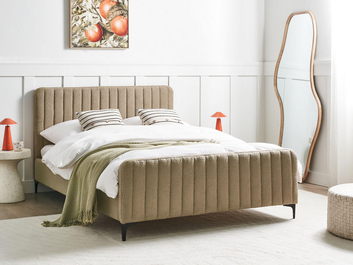 POLSTERBETT mit Lattenrost 140x200 cm Beige Lunan - Taupe, Textil (140/200cm) - Beliani