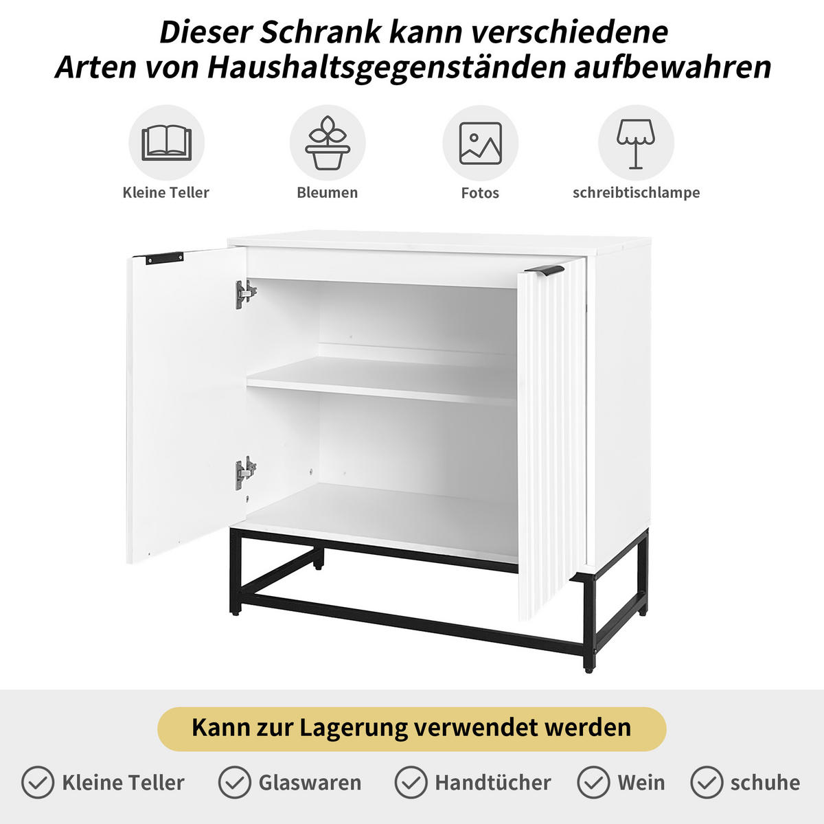 SIDEBOARD Modern 2 Türen Metallgriffe 80x40x80cm Stauraum - Weiß, Holzwerkstoff (40/80/80cm) - FLIEKS