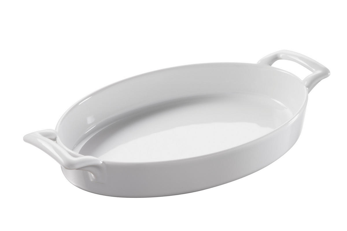 AUFLAUFFORM 100 cl OVAL MIT GRIFFEN Weiss - Weiß, Keramik (28/19/4.5cm) - Revol Porcelaine France
