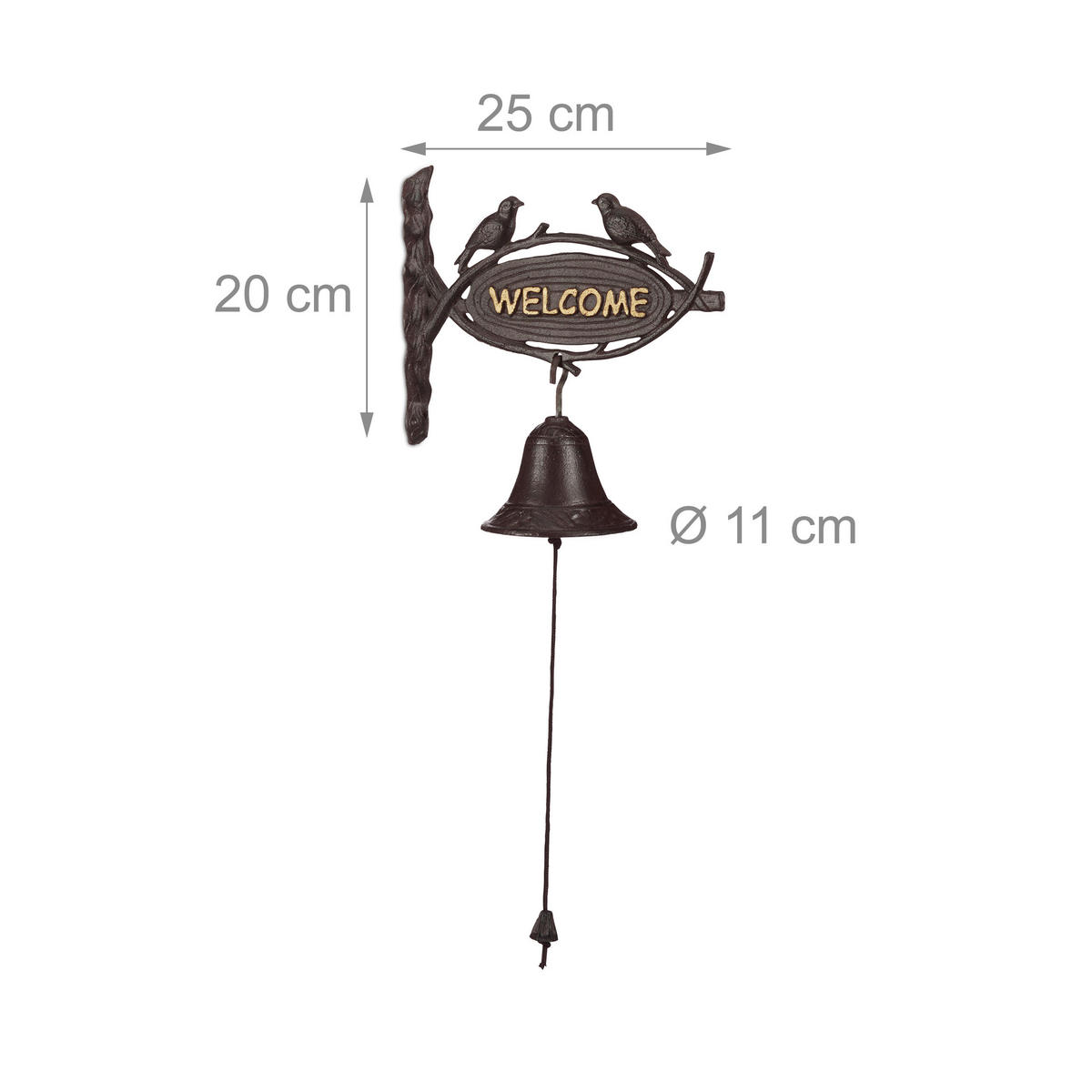 ZVONČEK - tmavohnedá, kov (25/24/11cm) - Relaxdays