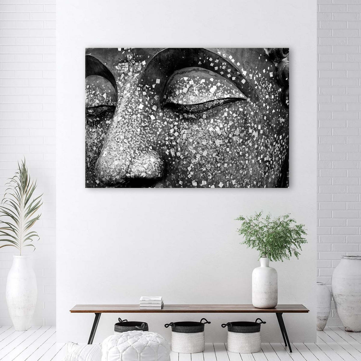 LEINWANDBILD Buddha Grau Asien 60x40cm - Grau, Textil (60/40cm) - Feeby