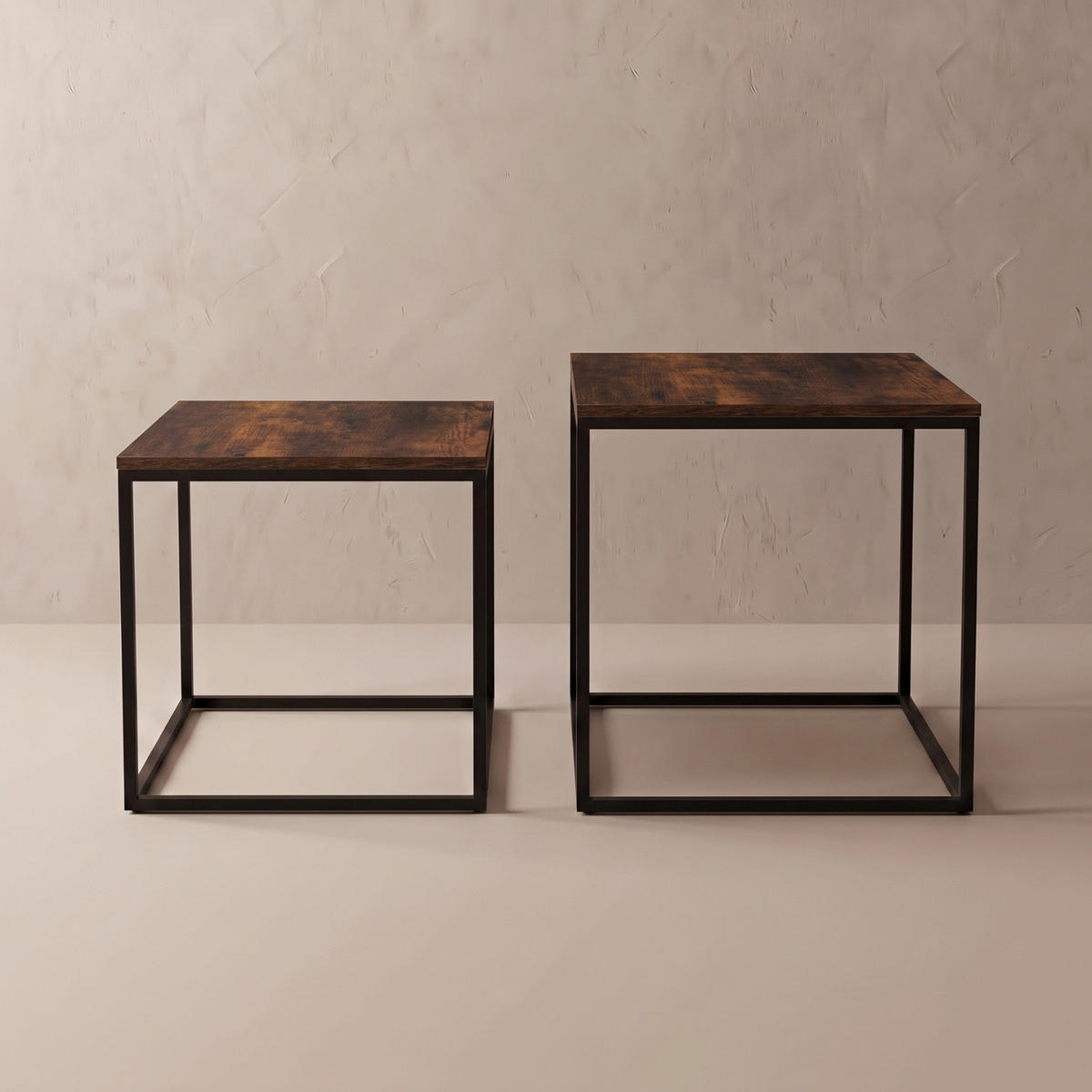 COUCHTISCH 2er-Set quadratisch Schwarz, Dunkelbraun - Braun, Metall (50/50/50.5cm) - SCENA LIVING