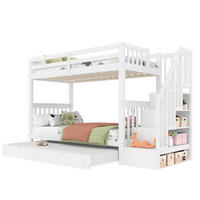 ETAGENBETT 90/200 cm mit ausziehbarem Rollbett, Treppenregal und hohen Sicherheitsgittern, Weiß - Weiß, Holzwerkstoff (90/200cm) - Redom