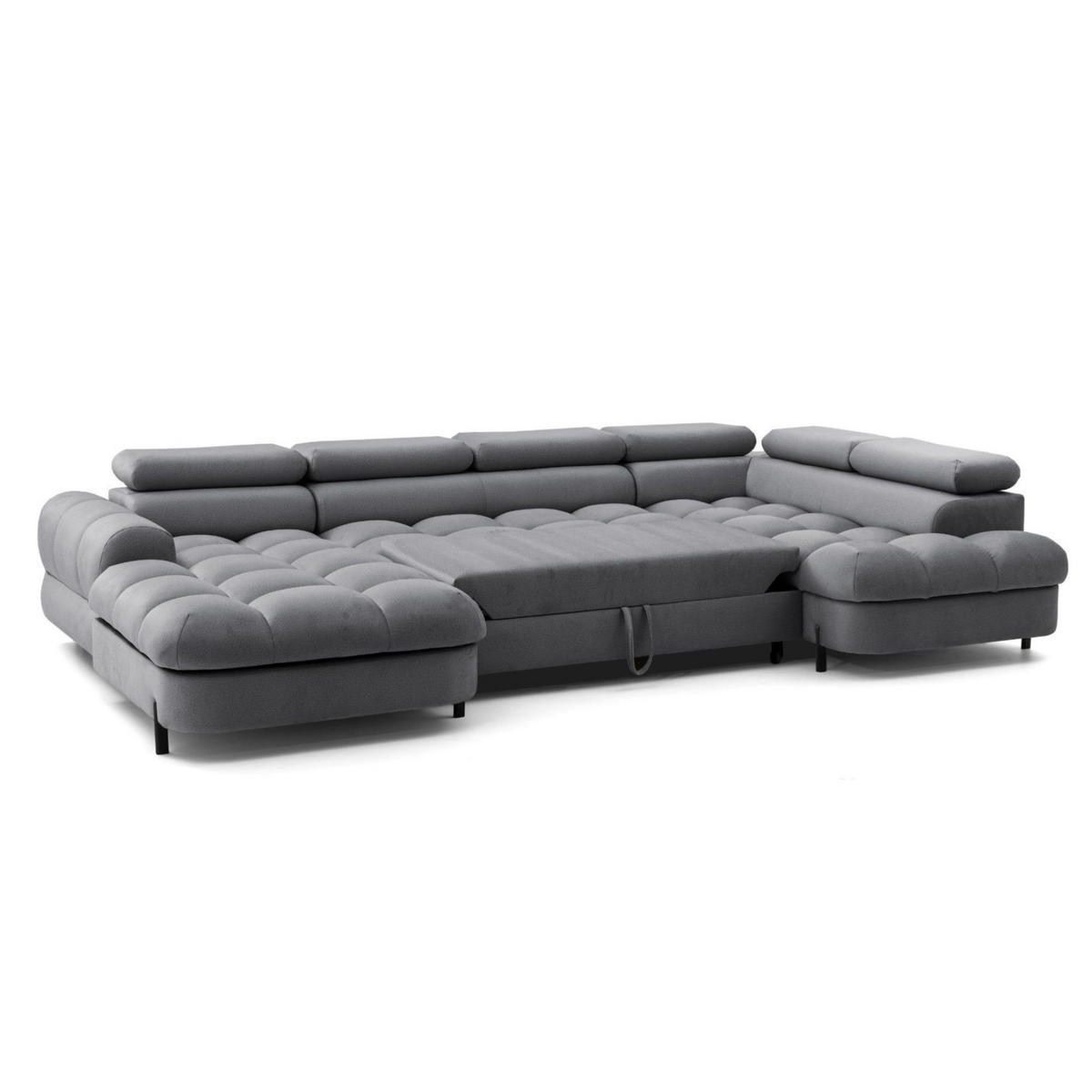 ECKSOFA U-Form BOWL U Rechts mit Schlaffunktion 125x265 Velours Dunkelgrau - Dunkelgrau/Schwarz, Holz/Textil (195/90/339cm) - Muffo