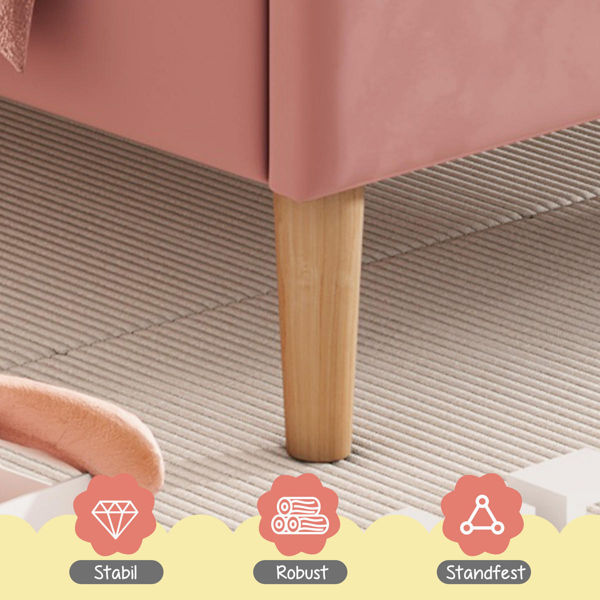 POLSTERBETT 140/200 cm Rosa mit Samt höhenverstellbares Kopfteil und Lattenrost - Rosa, Textil (140/200cm) - OKWISH